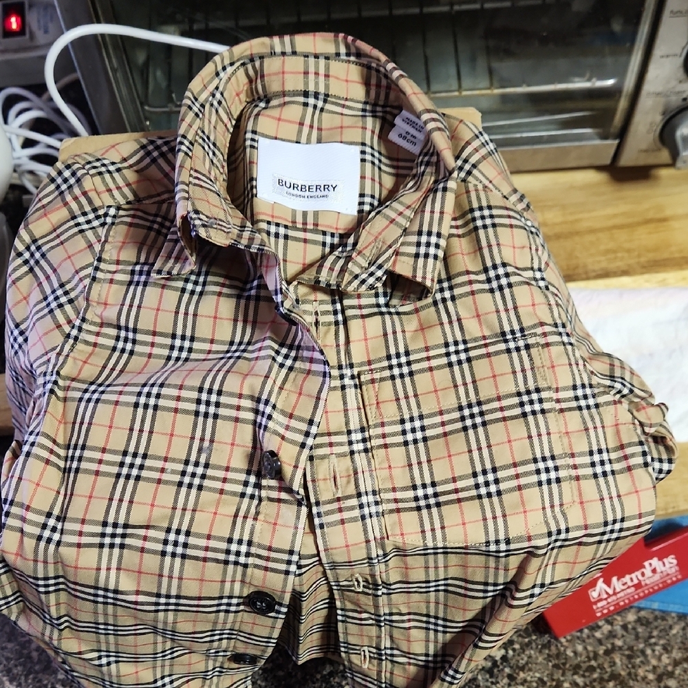 Burberry Tan Plaid Button-Up Shirt